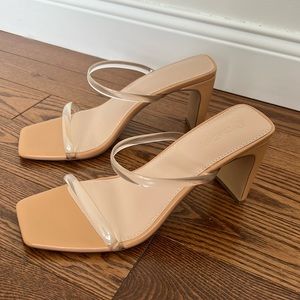 The Drop Avery Square Toe two strap high heeled sandal